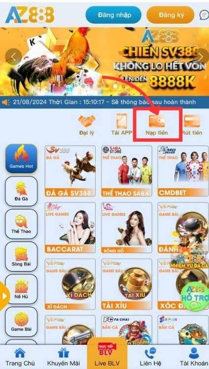 Click vào mục “Nạp tiền” Click vào mục “Nạp tiền”