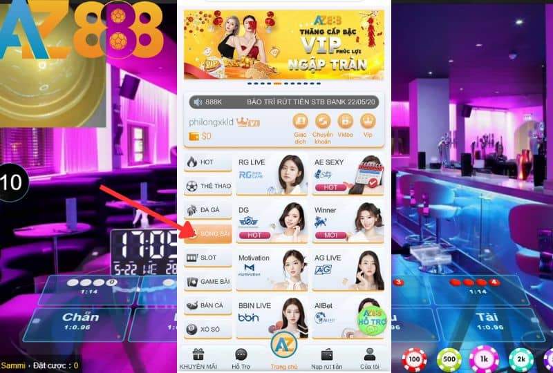 Tại giao diên website AZ888, bấm vào "Sòng Bài" Tại giao diên website AZ888, bấm vào "Sòng Bài"