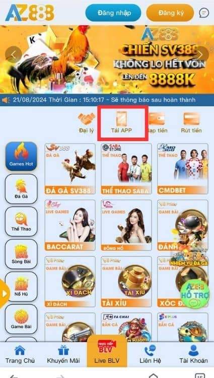 tại giao diện trang chủ nhấn vào “Tải APP” Tại giao diện trang chủ nhấn vào “Tải APP”