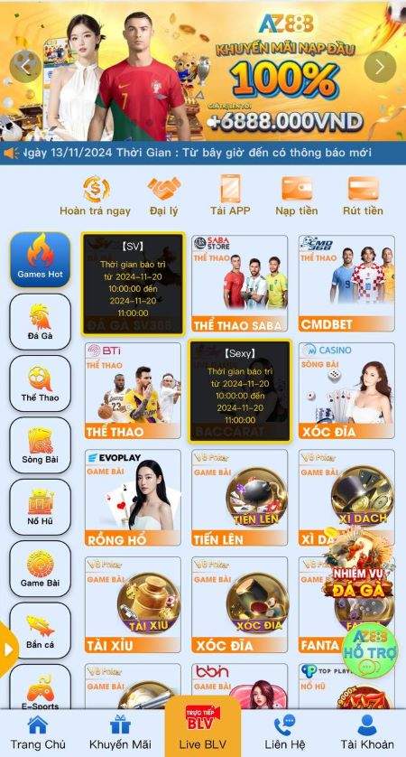 Chọn mục game bài trên thanh menu chính Chọn mục game bài trên thanh menu chính